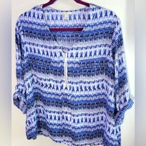 Elegant Blue and White Women's Blouse